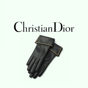 디올 Dior 골드 스터드 장식 다크 그린 가죽 장갑 (새상품) 이미지