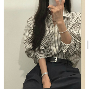 유인어스 스트라이프 오버핏 가을 셔츠 아이보리 이미지