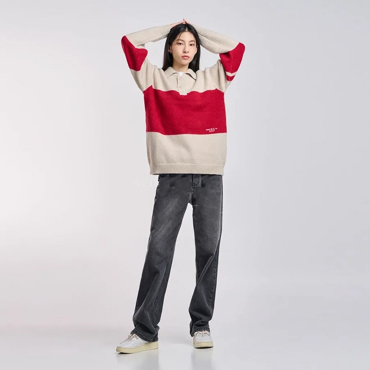 남자M~L 여자55~77 아크메드라비 ADLV 배색 스트라이프 카라 남성여성 니트 스웨터 이미지
