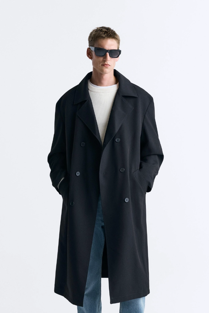 ZARA 자라 오버사이즈 더블 브레스트 트렌치코트 롱 블랙 이미지