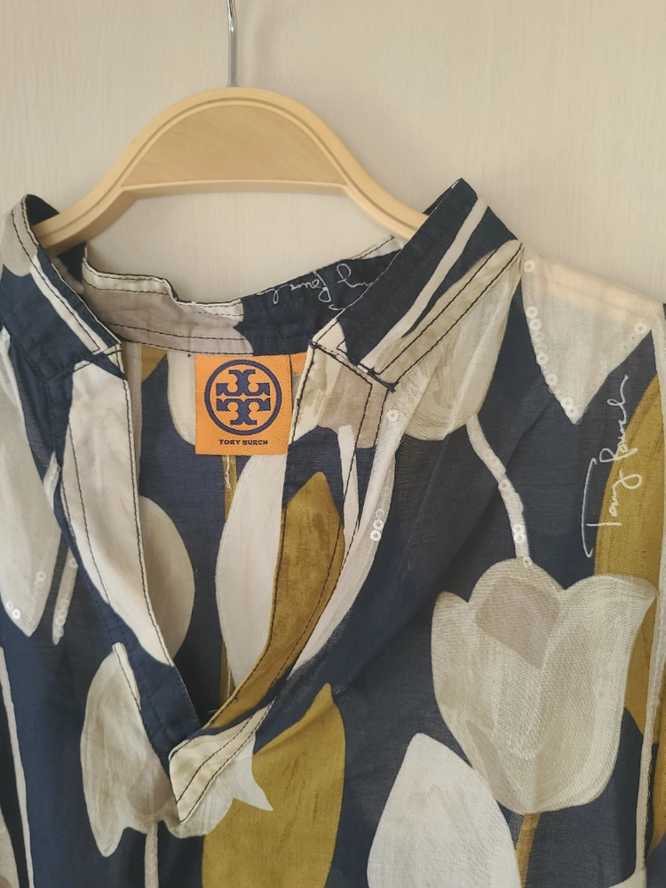 여성 Tory Burch 토리버치 긴팔 플라워 패턴 여름 블라우스 / 네이비 옐로우 이미지