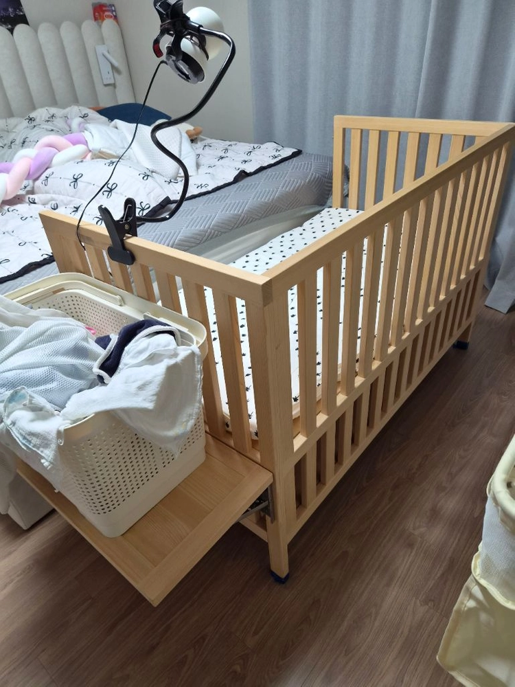 100% 편백나무 수제작 원목 아기 침대 (매트리스 포함) 이미지