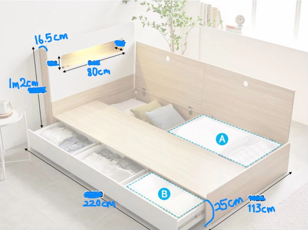 수납형 LED 콘센트 침대 프레임 SS + 매트리스 이미지