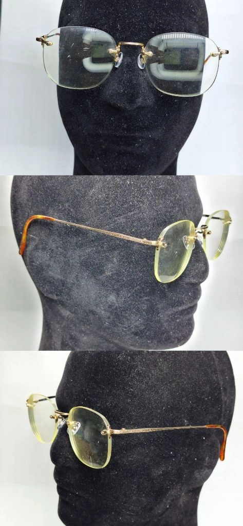 V-340 골드 안경테 안경 52mm 무테 스퀘어 일본 빈티지 레트로 클래식 Y2K 아메카지 복고 앤틱 패션 유니크 이미지