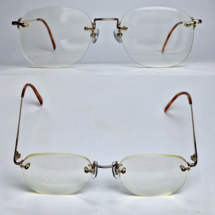 V-340 골드 안경테 안경 52mm 무테 스퀘어 일본 빈티지 레트로 클래식 Y2K 아메카지 복고 앤틱 패션 유니크 이미지