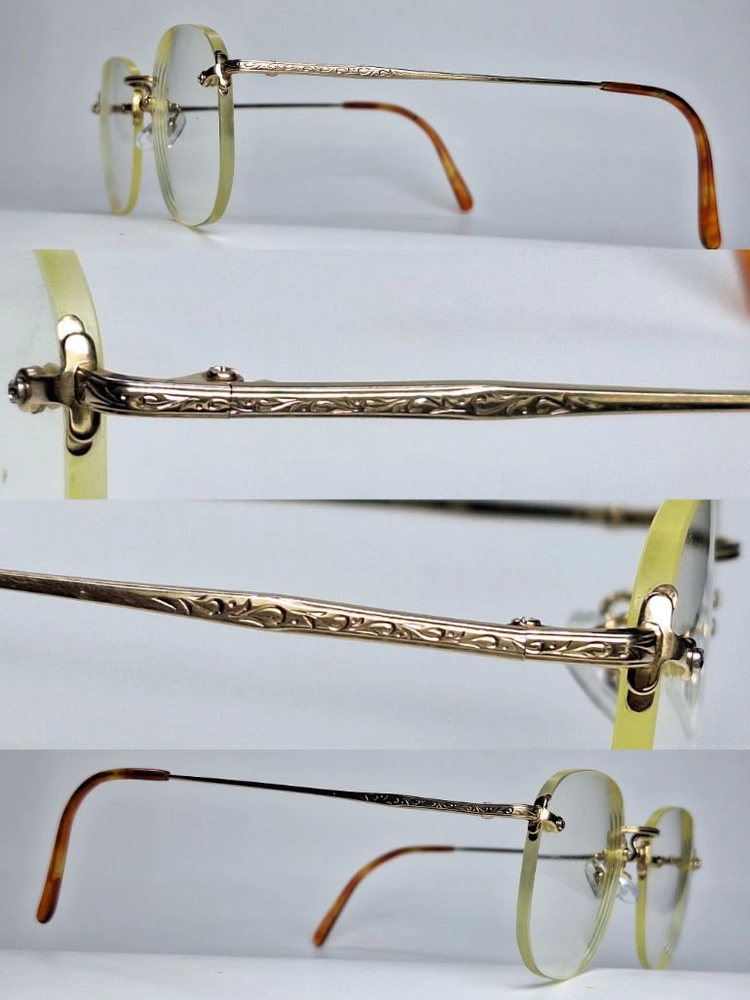 V-340 골드 안경테 안경 52mm 무테 스퀘어 일본 빈티지 레트로 클래식 Y2K 아메카지 복고 앤틱 패션 유니크 이미지