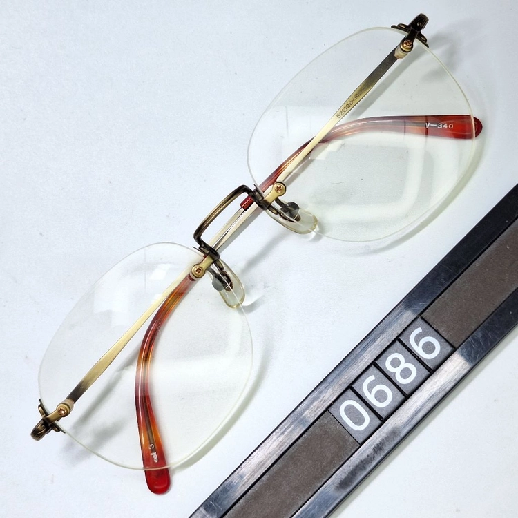 V-340 앤틱골드 안경테 안경 52mm 무테 스퀘어 일본 빈티지 레트로 클래식 Y2K 아메카지 복고 앤틱 패션 이미지