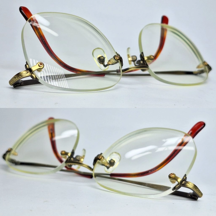 V-340 앤틱골드 안경테 안경 52mm 무테 스퀘어 일본 빈티지 레트로 클래식 Y2K 아메카지 복고 앤틱 패션 이미지