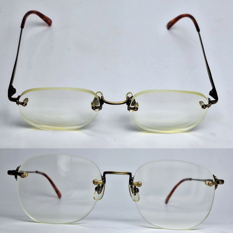 V-340 앤틱골드 안경테 안경 52mm 무테 스퀘어 일본 빈티지 레트로 클래식 Y2K 아메카지 복고 앤틱 패션 이미지