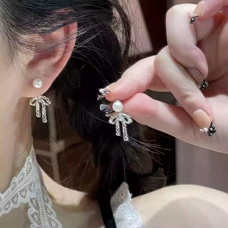 꼬임 볼 귀걸이 진주 리본 드롭 귀걸이 하트 드롭 귀걸이 리본 드롭 귀걸이 진주 드롭 귀걸이 이미지
