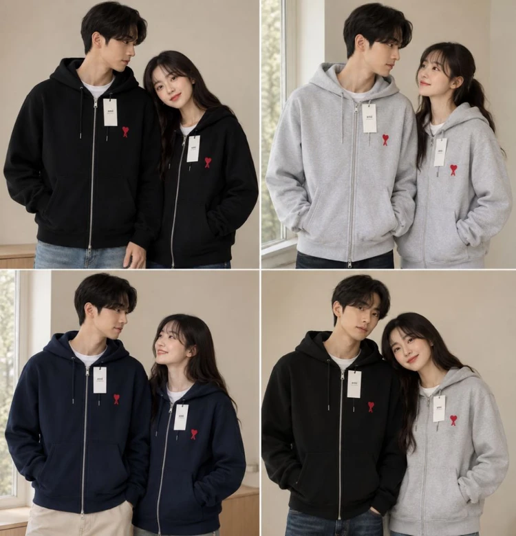 아미 하트 로고 후드집업 블랙/그레이/네이비 이미지