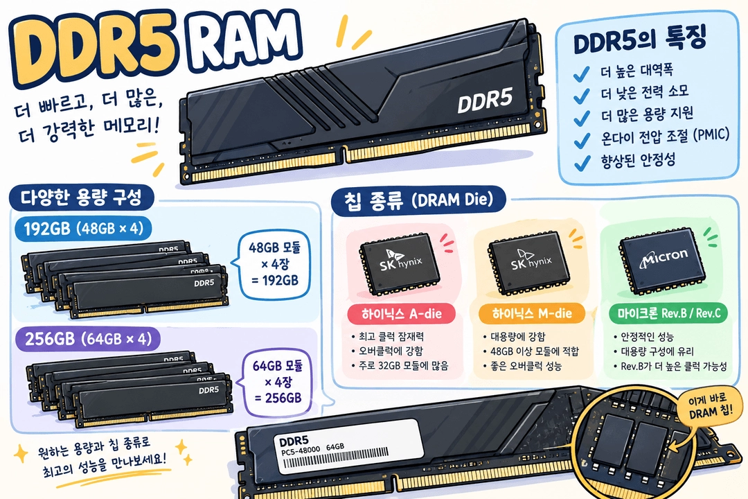 데스크탑용 DDR5 192GB / 256GB 풀뱅크 메모리 구매합니다 (하이닉스 A·M / 마이크론 B·C) - 안심되는 중고거래