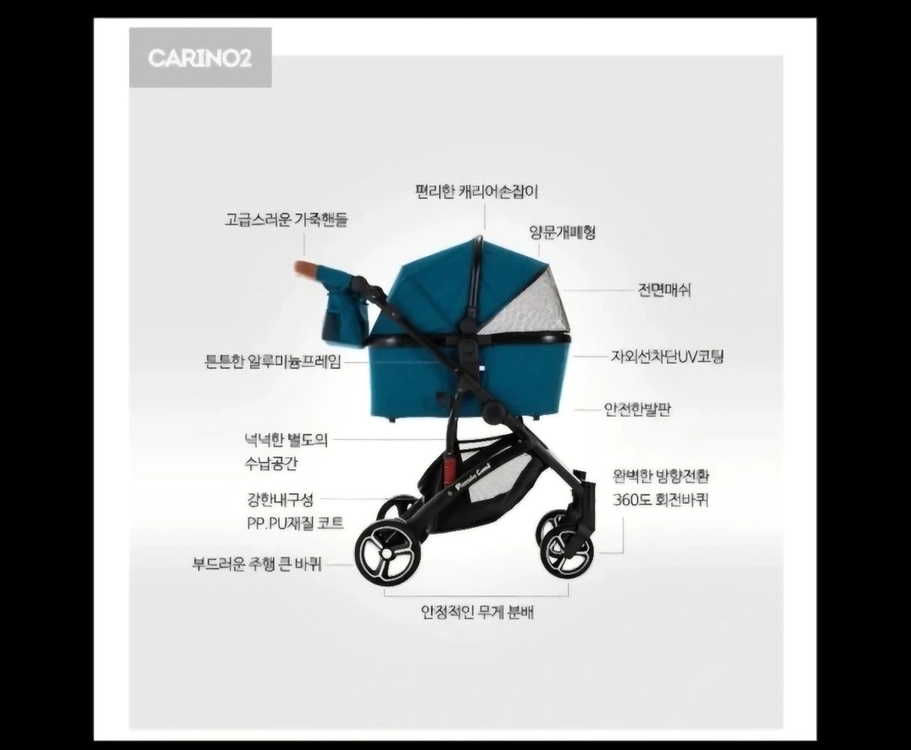 피콜로카네 카리노2 멜란지 블루 반려동물 유모차 이미지