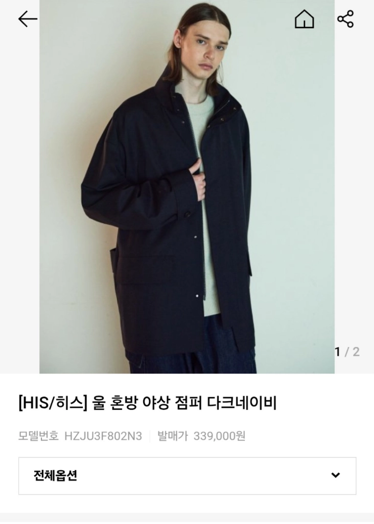헤지스 야상 코트 점퍼 프렌치 워크자켓 다크네이비 판매합니다 이미지