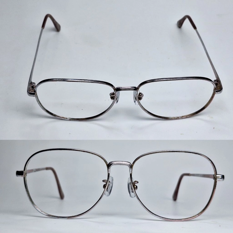 P-001 안경테 안경 52mm 실버 여성용 메탈 일본 빈티지 데드스톡 레트로 클래식 앤틱 복고 아메카지 Y2K 이미지