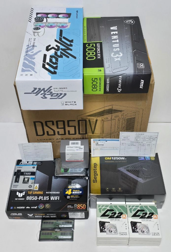 (새제품 9850X3D, 반본체 블랙) 32GB,수랭쿨러,B850,1250W GOLD,방송게이밍컴퓨터본체 이미지