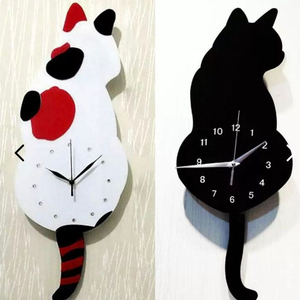 (새상품)꼬리흔드는 귀여운 고양이 벽시계(화이트색상) 이미지