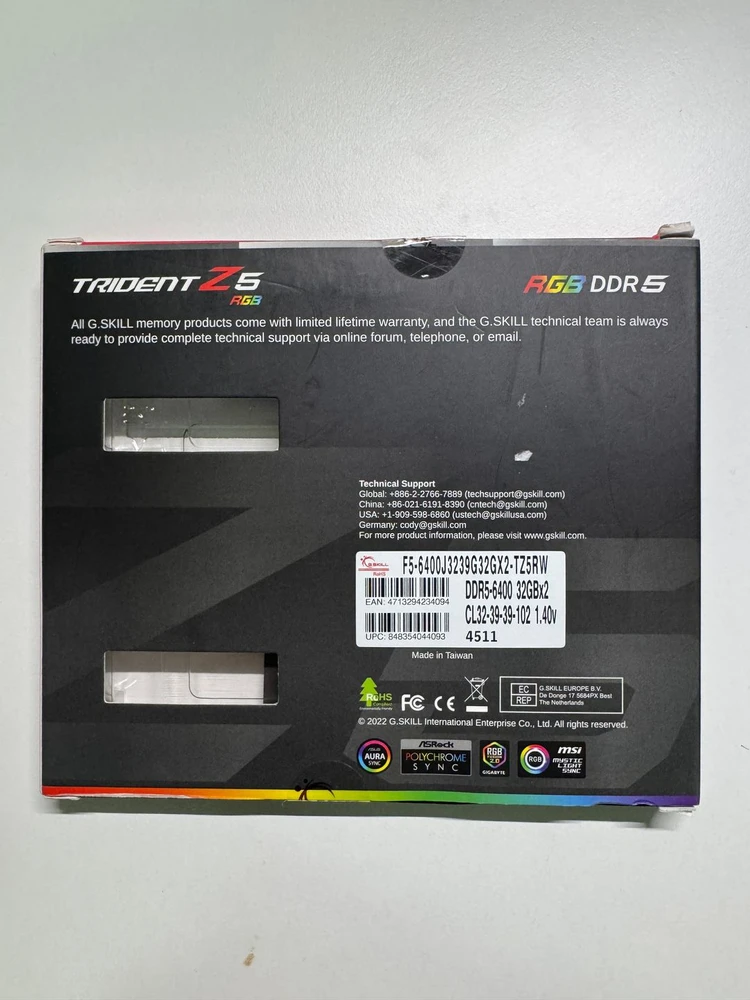 G.SKILL(지스킬) DDR5-6400 CL32 TRIDENT Z5 RGB 화이트 (64GB(32Gx2)) 램 이미지