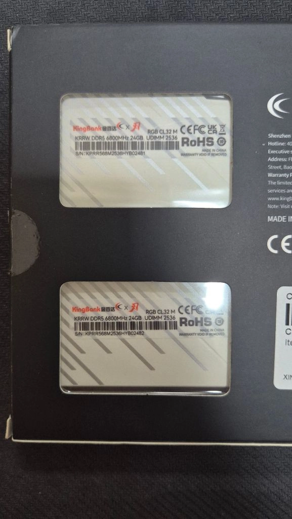 미개봉) 킹뱅크 DDR5 48GB 24GB 2장 6800MHz CL32 화이트 RGB 하이닉스 램 새제품 - 안심되는 중고거래
