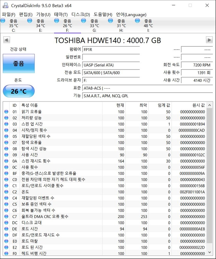 도시바 X300 7200/128M HDD 4TB 3.5인치 이미지