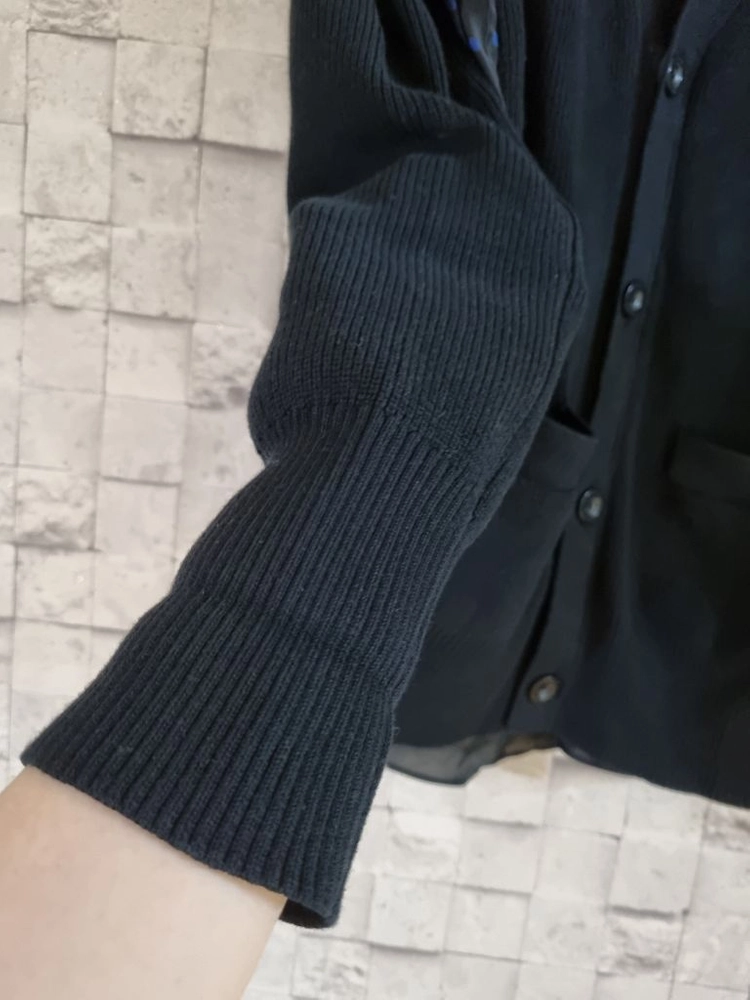 칼라거펠트 네이비 쉬폰배색 니트가디건 이미지