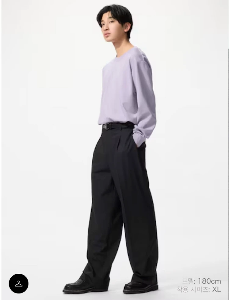 [2XL/33] 유니클로 슬랙스 와이드 정장바지 블랙 긴기장 이미지
