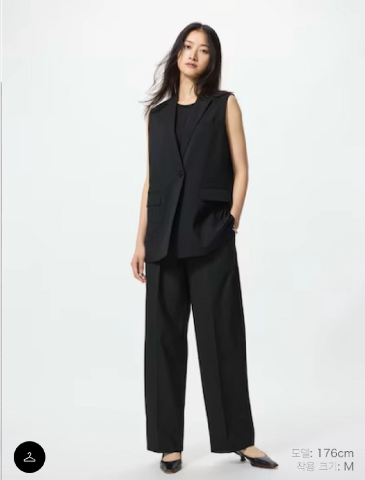 [2XL/33] 유니클로 슬랙스 와이드 정장바지 블랙 긴기장 이미지