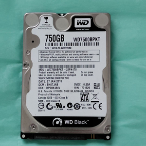 WD Black HDD 750GB 7200rpm 2.5인치 이미지