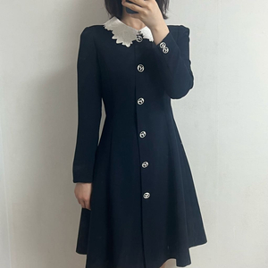 [55] Line 라인 레이스 화이트 카라 블랙 딥네이비 미니 미디 원피스 이미지