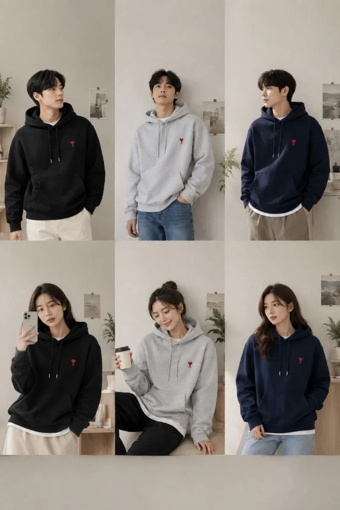 아미 스몰하트 로고 후드티 (블랙/그레이/네이비) 이미지