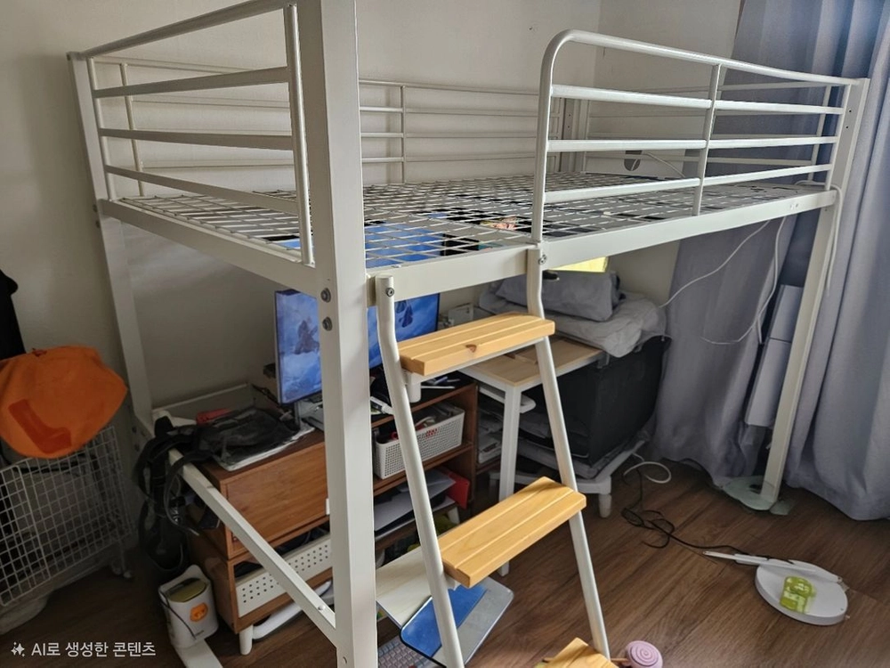에보니아 화이트 철제 벙커 침대 (슈퍼싱글) 이미지
