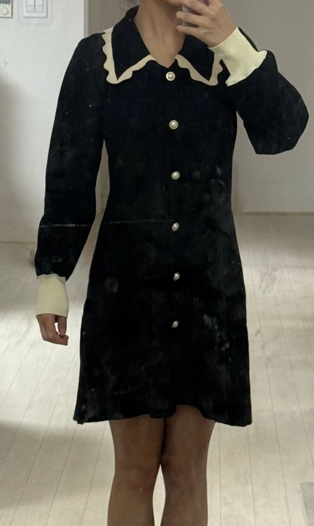 여성 블랙 레이스 카라 니트 원피스 이미지