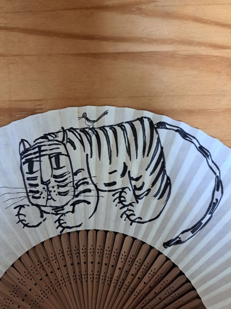 빈티지 호작도(호랑이와까치) 대나무 전통부채 이미지