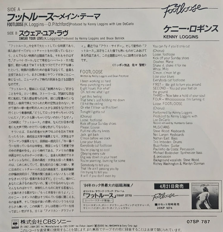 케니 로긴스 Footloose LP (7인치) 이미지