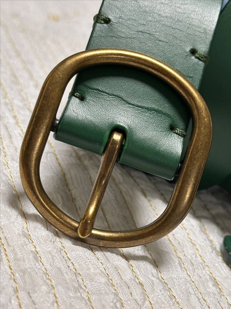 흑녹색 빈티지 황동 버클 천연가죽 벨트, Genuine Leather 1등급 천연가죽 이미지