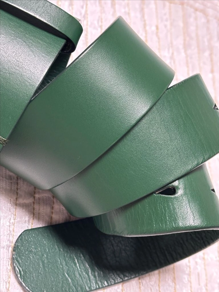 흑녹색 빈티지 황동 버클 천연가죽 벨트, Genuine Leather 1등급 천연가죽 이미지