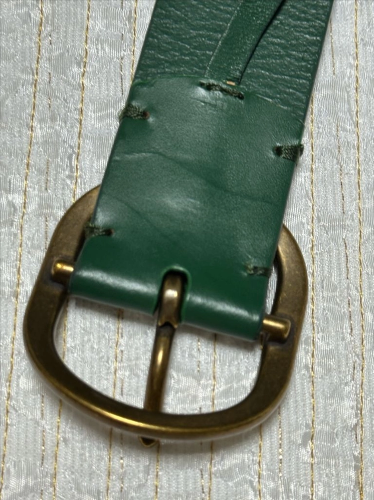 흑녹색 빈티지 황동 버클 천연가죽 벨트, Genuine Leather 1등급 천연가죽 이미지