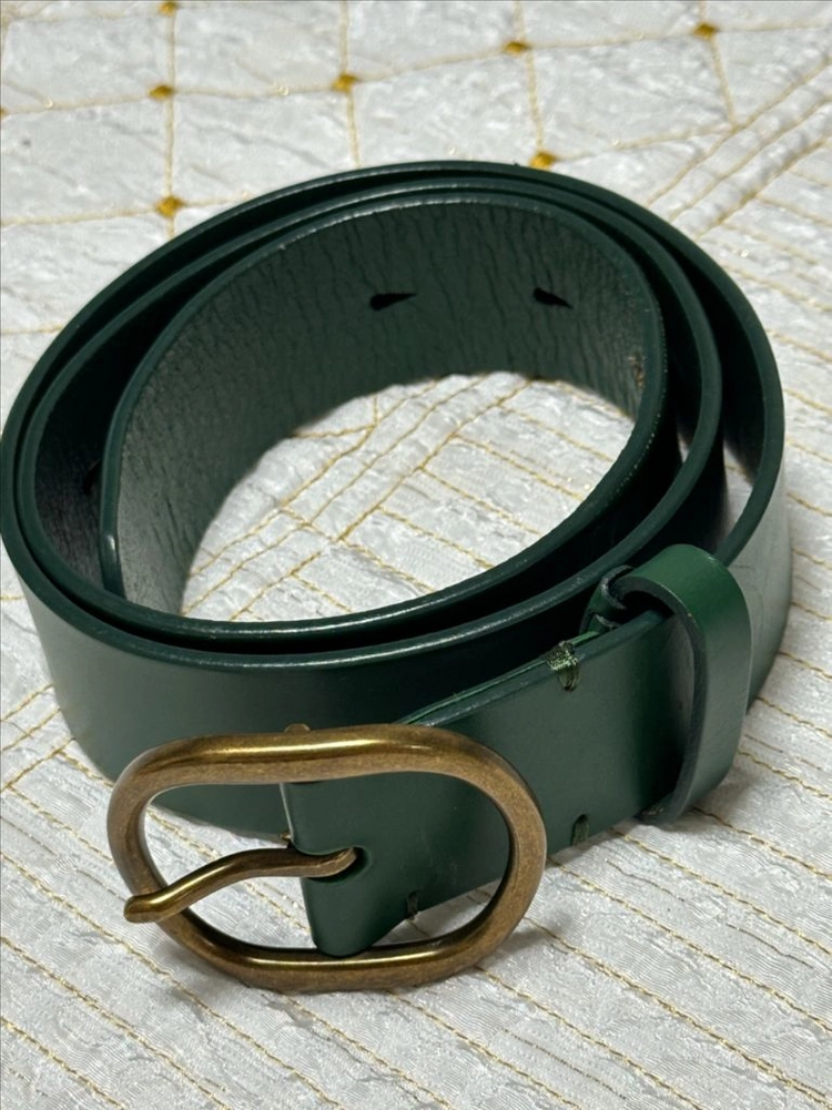 흑녹색 빈티지 황동 버클 천연가죽 벨트, Genuine Leather 1등급 천연가죽 이미지