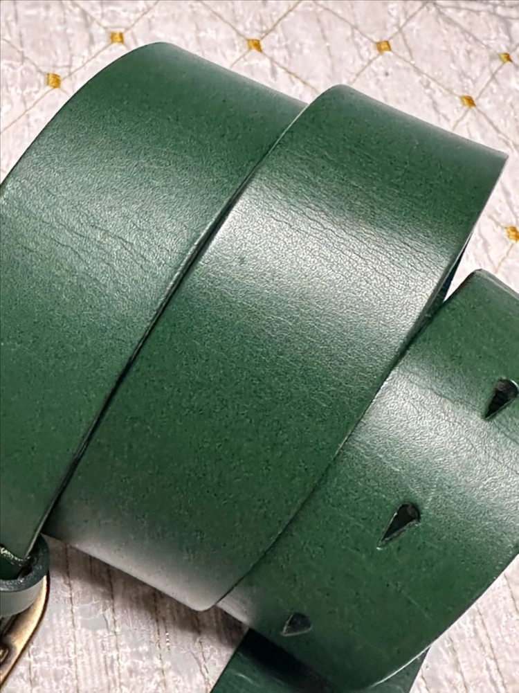 흑녹색 빈티지 황동 버클 천연가죽 벨트, Genuine Leather 1등급 천연가죽 이미지