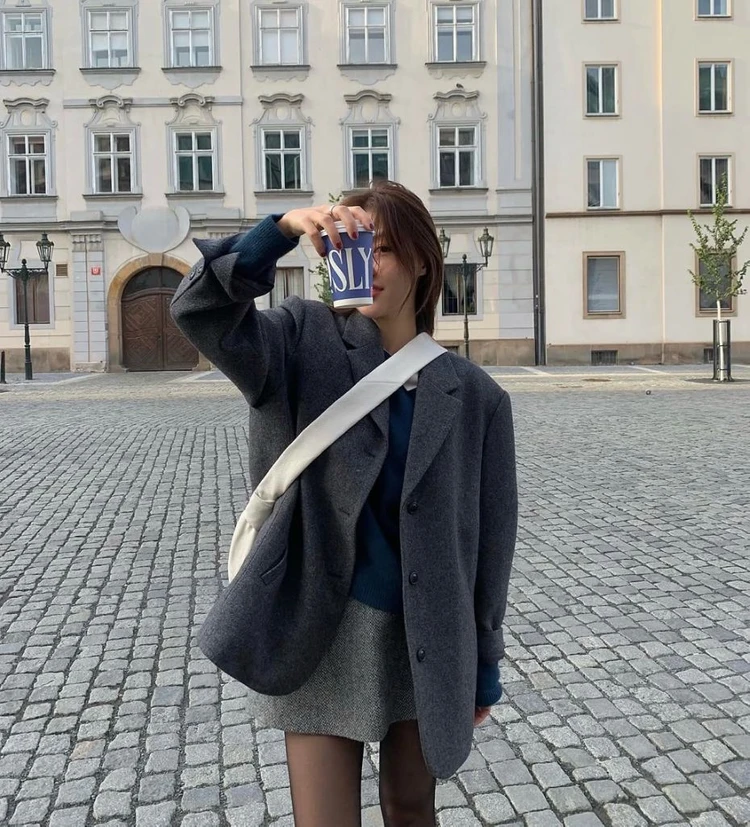 타낫 오버사이즈 퀄팅 자켓 차콜 이미지