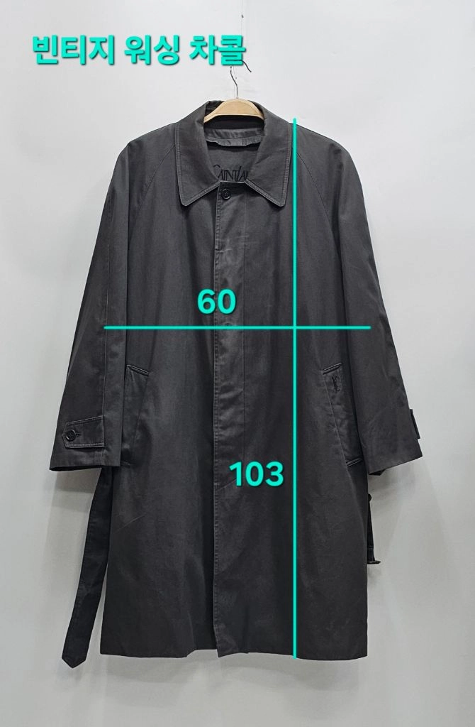 90s 빈티지 입생로랑 아카이브 벨티드 트렌치 코트 / 남 100 빈티지 워싱 차콜 이미지