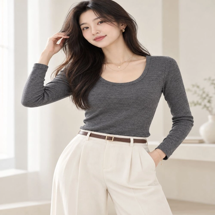 골지 U넥 슬림핏 이너티 데일리 기본티ㅡ무배 이미지