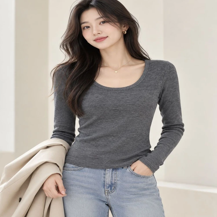 골지 U넥 슬림핏 이너티 데일리 기본티ㅡ무배 이미지