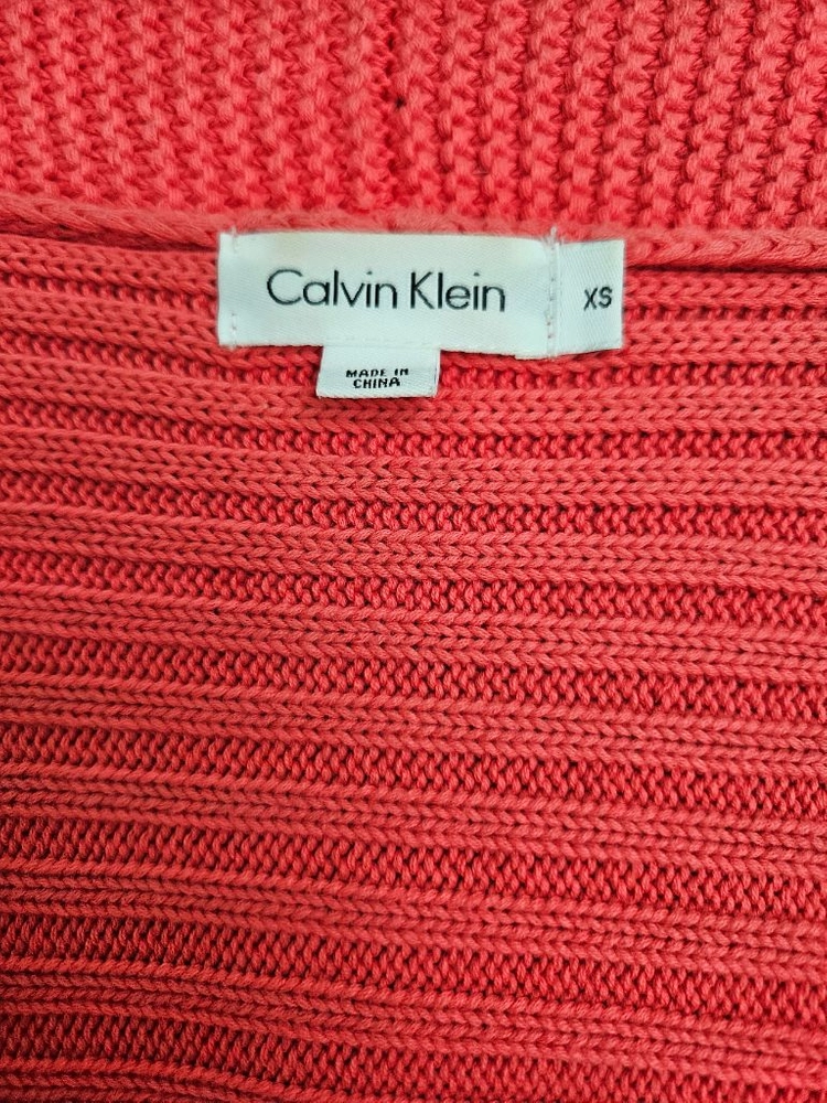 캘빈클라인 Calvin Klein 여성 숄카라 립니트(골지) 집업 가디건 오렌지 색상 사이즈 XS 이미지