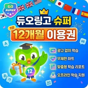 듀오링고 슈퍼(학습 플랫폼) 12개월 개인 이용권 이미지