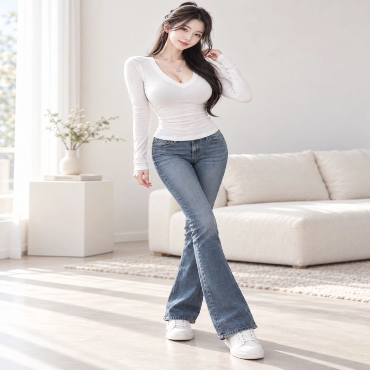 새상품 여성 슬림핏 약기모 브이넥 긴팔 티셔츠 스판 겨울 이너티ㅡ무배 이미지