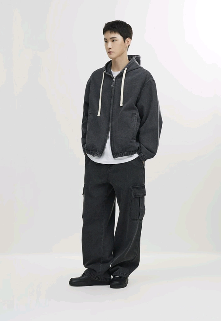 스파오 데님 후드 집업 워싱 자켓 다크 그레이 / 유니클로 자라 zara 스파오 탑텐 지오다노 에잇세컨즈 H&M 이미지