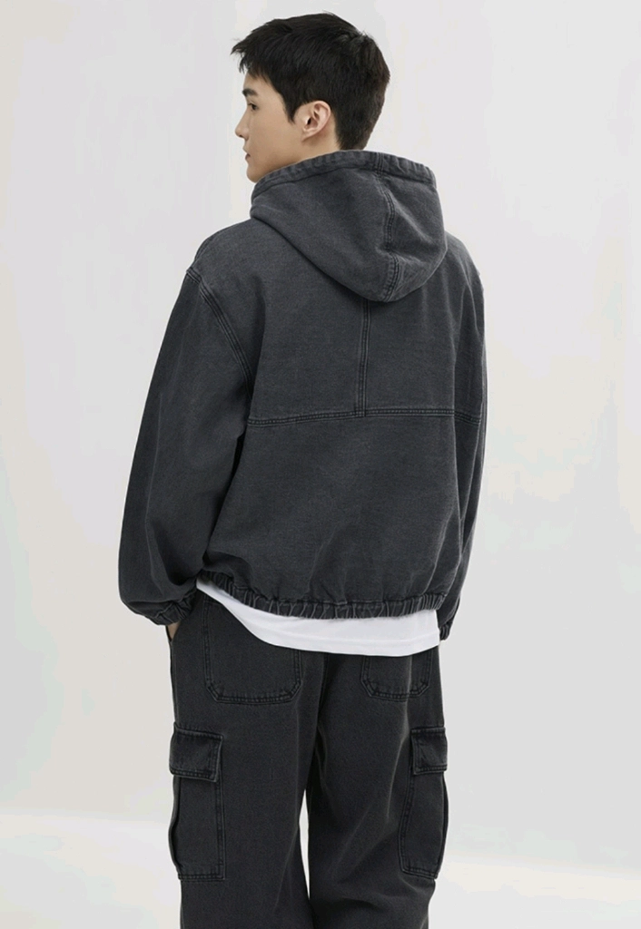 스파오 데님 후드 집업 워싱 자켓 다크 그레이 / 유니클로 자라 zara 스파오 탑텐 지오다노 에잇세컨즈 H&M 이미지