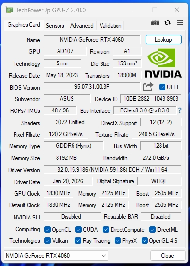 [보증O] ASUS DUAL 지포스 RTX 4060 O8G OC D6 8GB 이미지