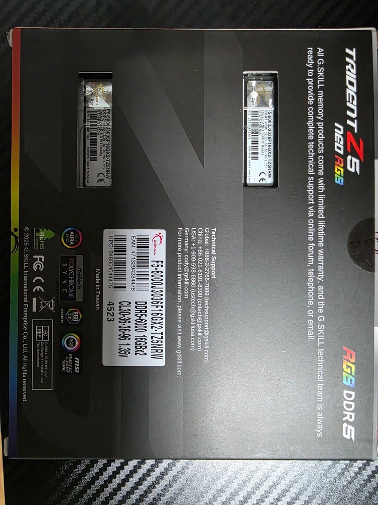 G.SKILL DDR5-6000 CL30 TRIDENT Z5 NEO RGB J 화이트 32GB (16GB × 2) 이미지